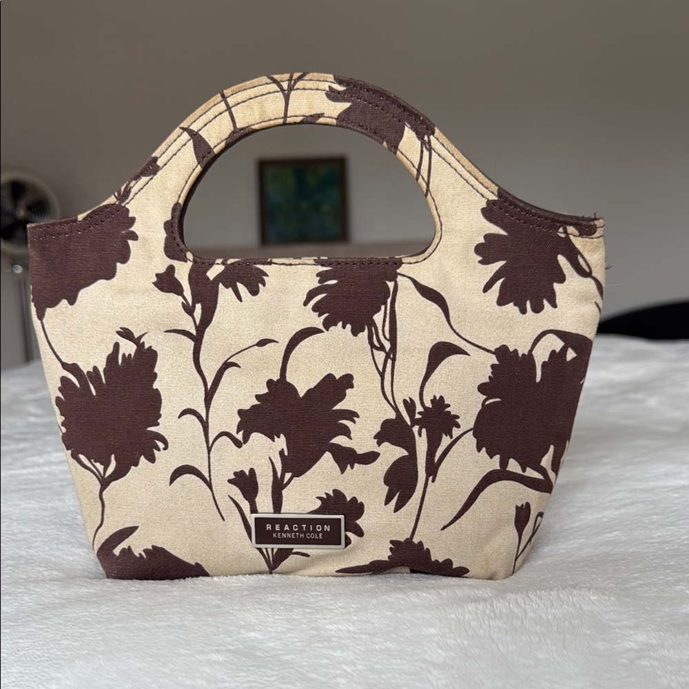Reaction Kenneth Cole Brown and Cream Mini Bag with Floral Design